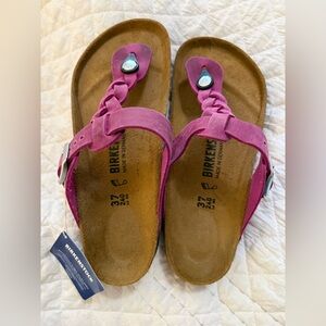 Birkenstock Women's Pink Braided Suede Thong Sandals
